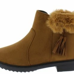 SUP Penelope250 Camel Fringe Faux Fur Lug Sole Ankle Boot
