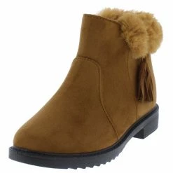 SUP Penelope250 Camel Fringe Faux Fur Lug Sole Ankle Boot