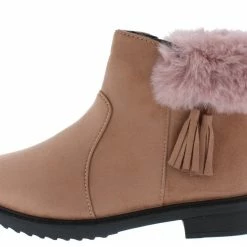 SUP Penelope250 Pink Fringe Faux Fur Lug Sole Ankle Boot