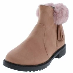 SUP Penelope250 Pink Fringe Faux Fur Lug Sole Ankle Boot