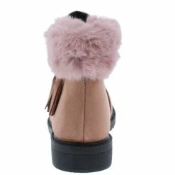 SUP Penelope250 Pink Fringe Faux Fur Lug Sole Ankle Boot