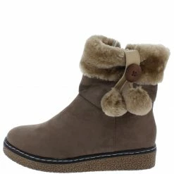 SUP What's New B1712 Khaki Faux Fur Button Pom Ankle Boot