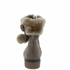 SUP What's New B1712 Khaki Faux Fur Button Pom Ankle Boot