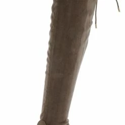 SUP Boots B2811h Khaki Suede Rear Tie Over The Knee Boot