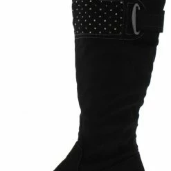 SUP Lydia158 Black Studded Strap Knee High Boot Boots