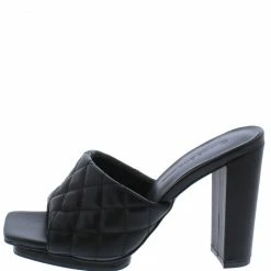 Legend Blissa01 Black Pu Quilted Open Toe Tall Tapered Block Heel What's New