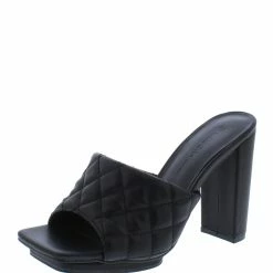 Legend Blissa01 Black Pu Quilted Open Toe Tall Tapered Block Heel What's New