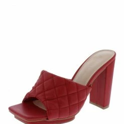 Legend Blissa01 Red Pu Quilted Open Toe Tall Tapered Block Heel