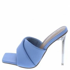 Legend Bonia05 Light Blue Pu Open Toe Puff Cross Over Lucite Stiletto Heel