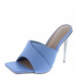 Legend Bonia05 Light Blue Pu Open Toe Puff Cross Over Lucite Stiletto Heel
