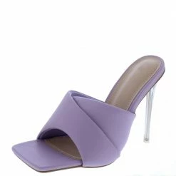 Legend What's New Bonia05 Purple Pu Open Toe Puff Cross Over Lucite Stiletto Heel