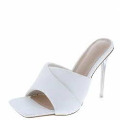 Legend Bonia05 White Pu Open Toe Puff Cross Over Lucite Stiletto Heel What's New