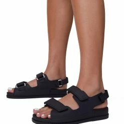 Lemonade Shoes Brodi Black Dual Strap Open Toe Flat Sandal