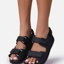 Lemonade Shoes Brodi Black Dual Strap Open Toe Flat Sandal