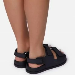 Lemonade Shoes Brodi Black Dual Strap Open Toe Flat Sandal