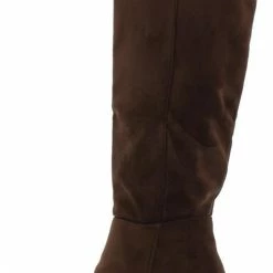 SHOE MAGNATE Baden4 Brown Knee High Almond Toe Stacked Boot Boots