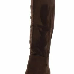 SHOE MAGNATE Baden4 Brown Knee High Almond Toe Stacked Boot Boots