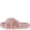 QUPID Basa08xx Rose Faux Fur Cross Strap Flat Slide Sandal