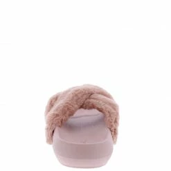 QUPID Basa08xx Rose Faux Fur Cross Strap Flat Slide Sandal