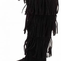 Forever Link Baylee10 Black Knee High Lace Up Multi Layer Fringe Boot