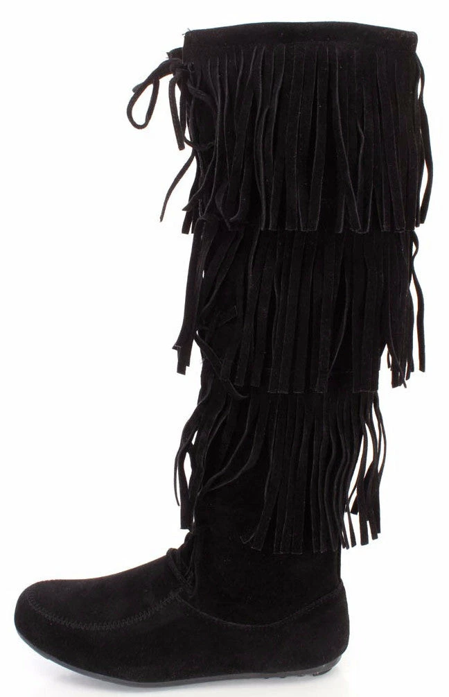 Forever Link Baylee10 Black Knee High Lace Up Multi Layer Fringe Boot 3 Forever Link Baylee10 Black Knee High Lace Up Multi Layer Fringe Boot