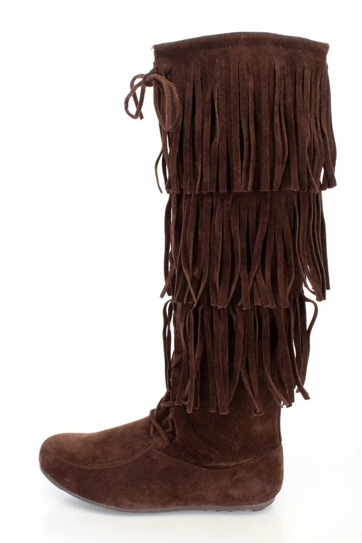 Forever Link Baylee10 Brown Knee High Lace Up Multi Layer Fringe Boot 3 Forever Link Baylee10 Brown Knee High Lace Up Multi Layer Fringe Boot