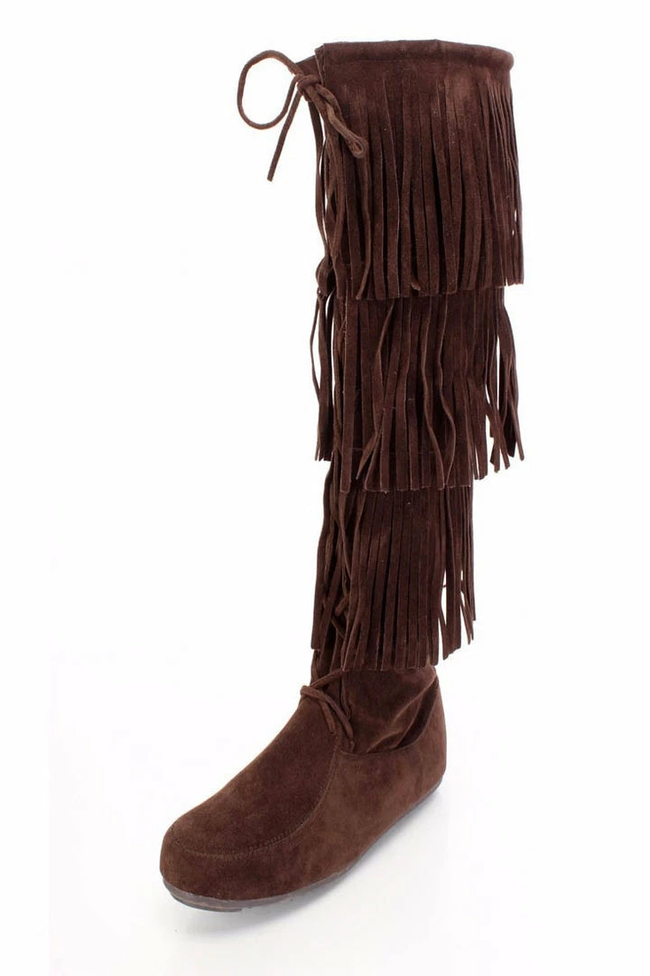 Forever Link Baylee10 Brown Knee High Lace Up Multi Layer Fringe Boot 5 Forever Link Baylee10 Brown Knee High Lace Up Multi Layer Fringe Boot