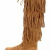 Forever Link Baylee10 Tan Knee High Lace Up Multi Layer Fringe Boot Boots