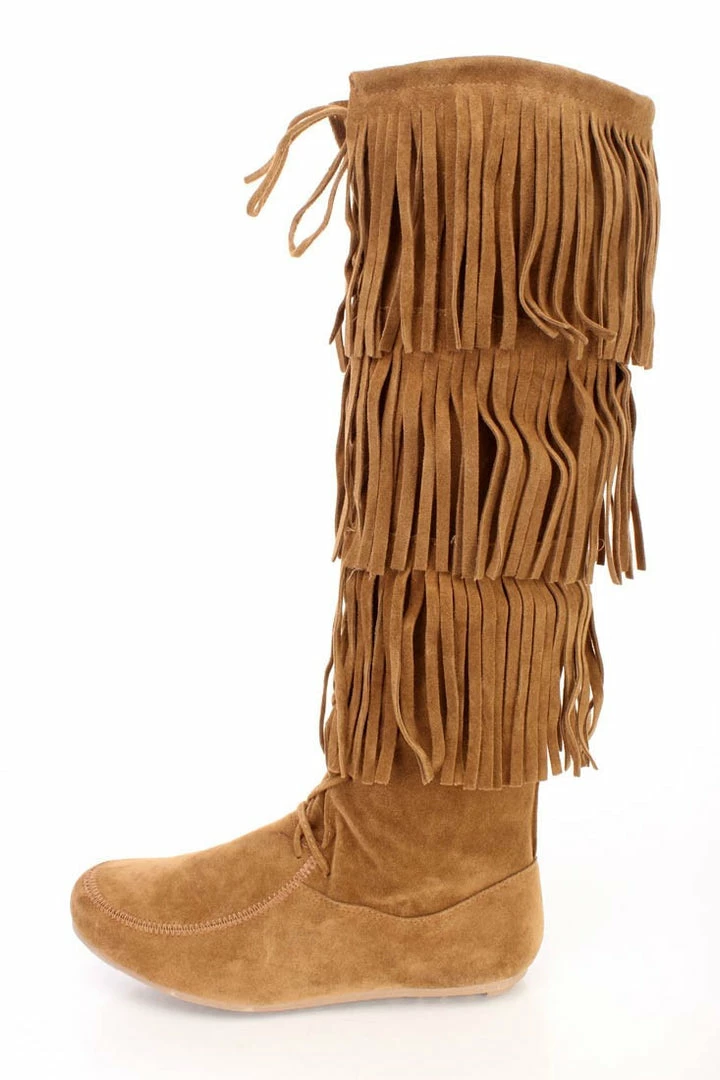 Forever Link Baylee10 Tan Knee High Lace Up Multi Layer Fringe Boot Boots 3 Forever Link Baylee10 Tan Knee High Lace Up Multi Layer Fringe Boot Boots