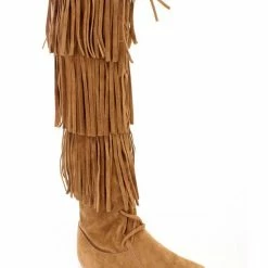 Forever Link Baylee10 Tan Knee High Lace Up Multi Layer Fringe Boot Boots 7 Forever Link Baylee10 Tan Knee High Lace Up Multi Layer Fringe Boot Boots