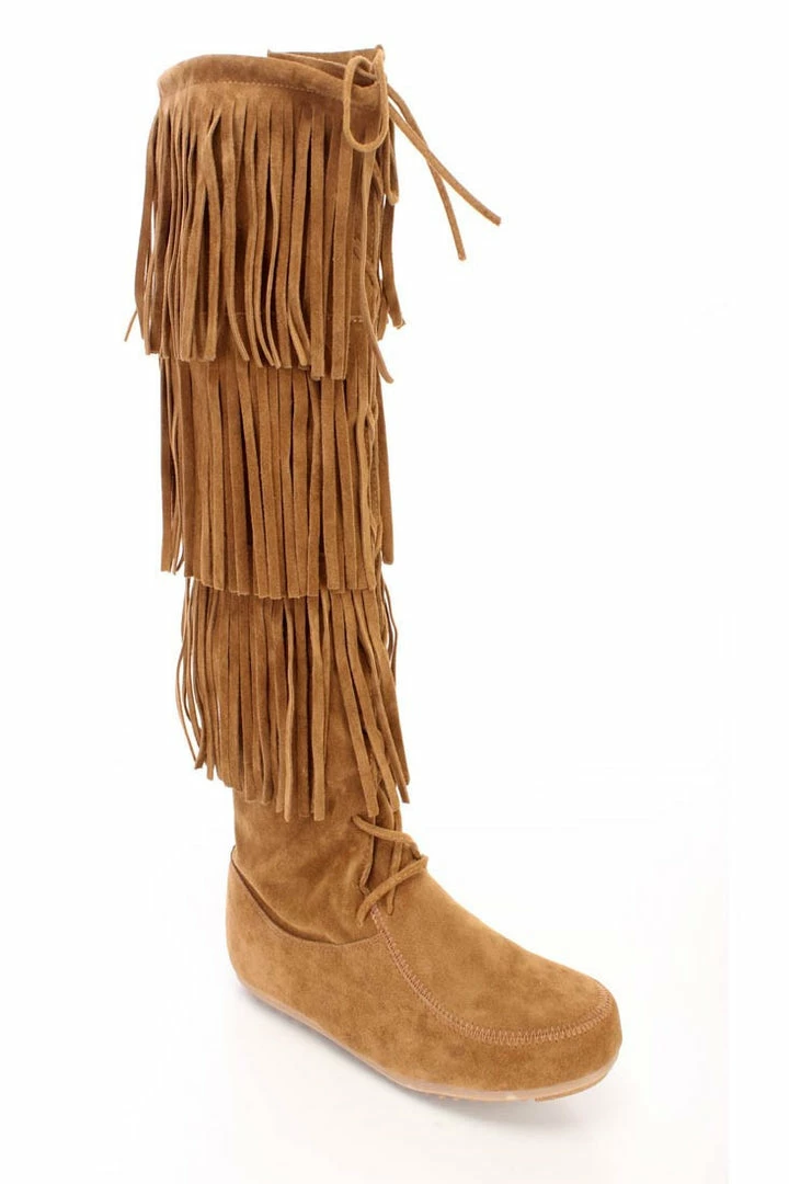 Forever Link Baylee10 Tan Knee High Lace Up Multi Layer Fringe Boot Boots 5 Forever Link Baylee10 Tan Knee High Lace Up Multi Layer Fringe Boot Boots