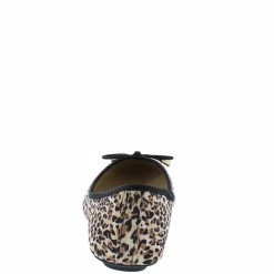 QUPID Bee99 Camel Leopard Suede Pu Round Toe Tied Bow Ballet Flat