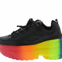 CAPE ROBBIN Sonia077 Black Rainbow Platform Lace Up Sneaker Flat What's New