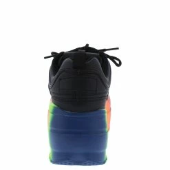 CAPE ROBBIN Sonia077 Black Rainbow Platform Lace Up Sneaker Flat What's New