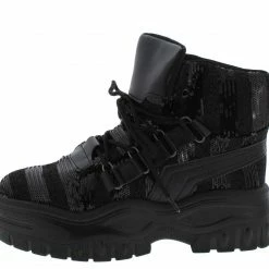 CAPE ROBBIN Boots Berserk Black Sparkle Sequin Lace Up Sneaker Boot