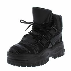 CAPE ROBBIN Boots Berserk Black Sparkle Sequin Lace Up Sneaker Boot