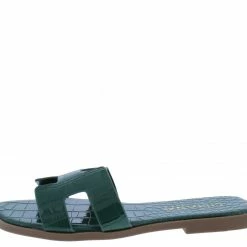 Liliana What's New Jocelyn054 Green Cut Out Open Toe Mule Slide Sandal