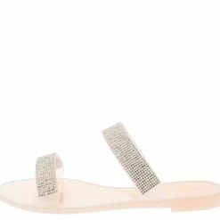 Liliana Shoes Jane186 Nude Rhinestone Dual Lucite Strap Flat Slide Sandal
