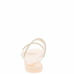 Liliana Shoes Jane186 Nude Rhinestone Dual Lucite Strap Flat Slide Sandal