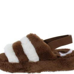 Lemonade Boo Brown Beige Faux Fur Open Toe Slingback Sandal