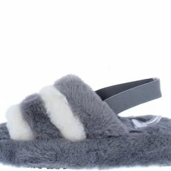 Lemonade Shoes Boo Grey Beige Faux Fur Open Toe Slingback Sandal