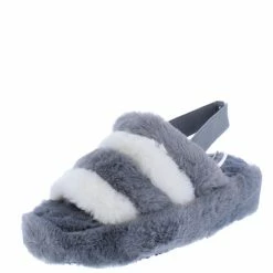 Lemonade Shoes Boo Grey Beige Faux Fur Open Toe Slingback Sandal