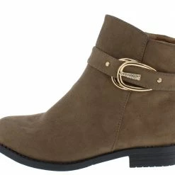 SUP Kaylee078 Khaki Suede Rhinestone Buckle Ankle Boot Boots