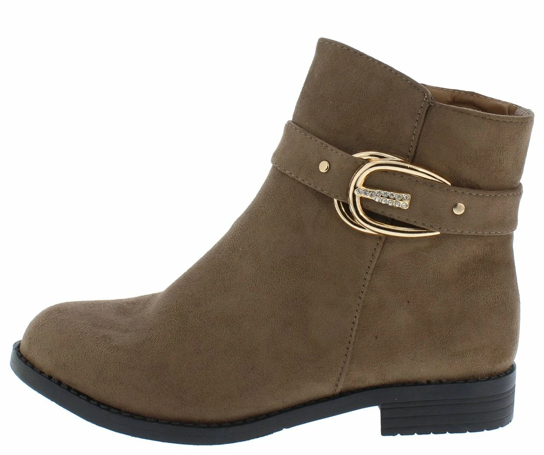 SUP Kaylee078 Khaki Suede Rhinestone Buckle Ankle Boot Boots 3 SUP Kaylee078 Khaki Suede Rhinestone Buckle Ankle Boot Boots