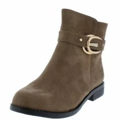 SUP Kaylee078 Khaki Suede Rhinestone Buckle Ankle Boot Boots