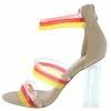 ELEGANCE Shoes Breeze Nude Multi Strap Open Toe Lucite Block Heel