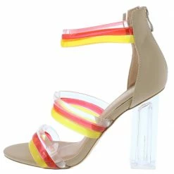 ELEGANCE Shoes Breeze Nude Multi Strap Open Toe Lucite Block Heel