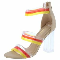 ELEGANCE Shoes Breeze Nude Multi Strap Open Toe Lucite Block Heel