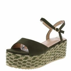 Elegant Brielle1 Olive Open Toe Slingback Ankle Strap Espadrille Wedge Shoes