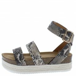 QUPID Cabo05 Beige Brown Open Toe Ankle Strap Platform Wedge Shoes